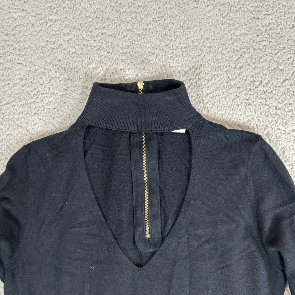 Michael Kors Black Cutout Mock Neck Sweater Dress Long Sleeve Gold Zip Small S/P - Picture 4 of 9
